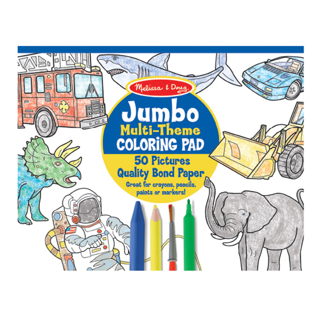 Jumbo 50-Page Kids' Coloring Pad - Space, Sharks, Sports, and More