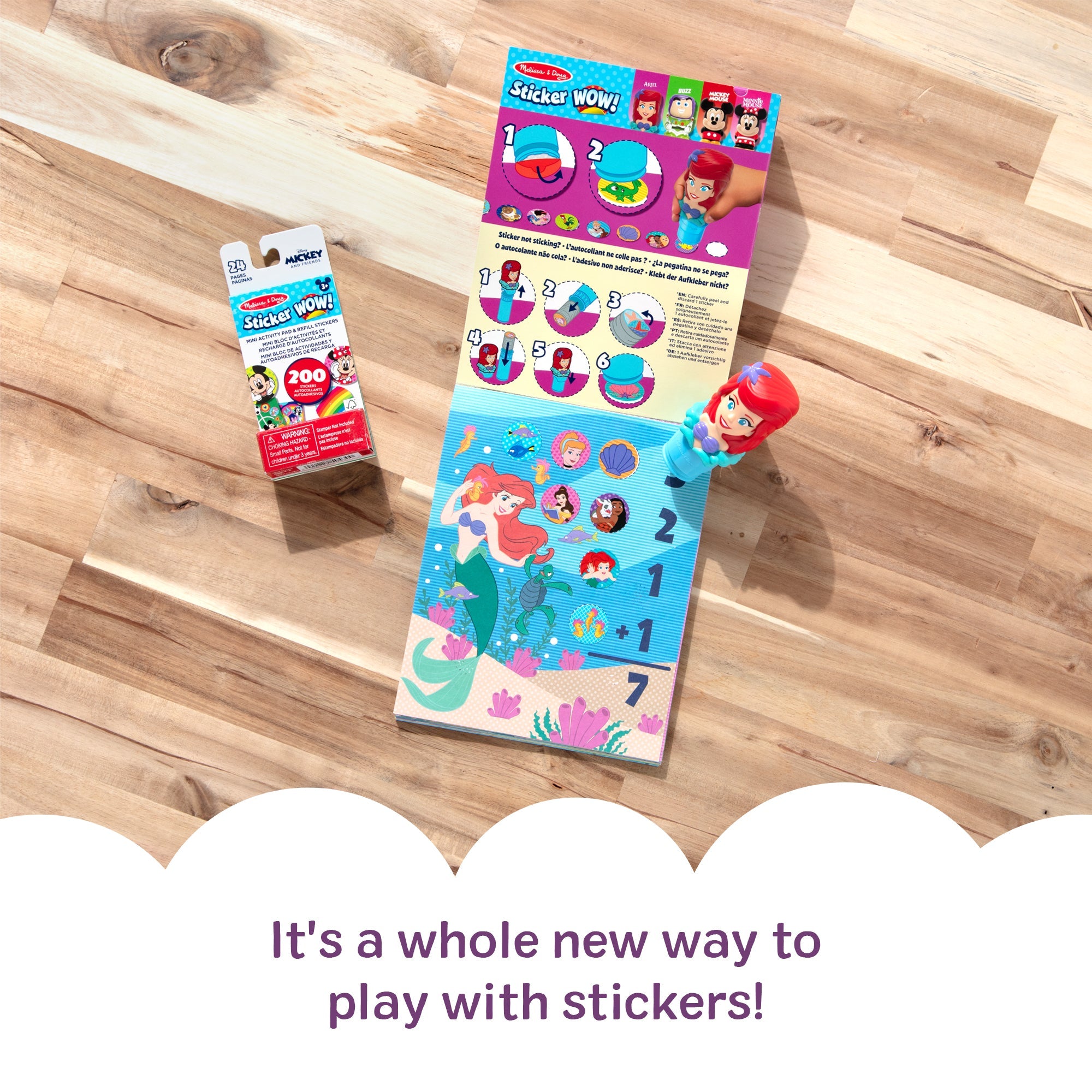 Sticker WOW!™ Disney Ariel Bundle: Activity Pad & Sticker Stamper + Mini Activity Pad and 200 Refill Stickers
