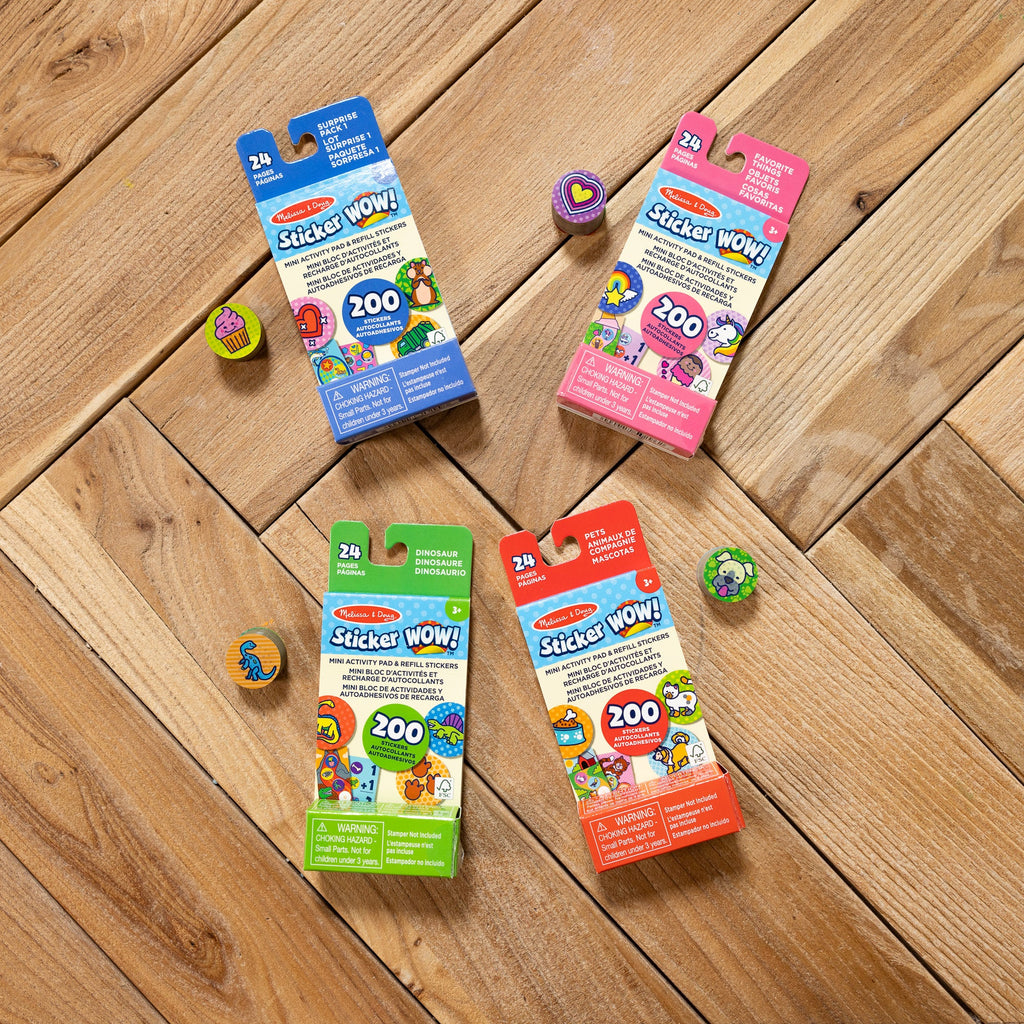Sticker WOW!™ Mini Activity Pad and Refill Stickers 4-Pack (Dinosaur, Pets, Favorite Things, Surprise Pack 1) - Stamper Not Included
