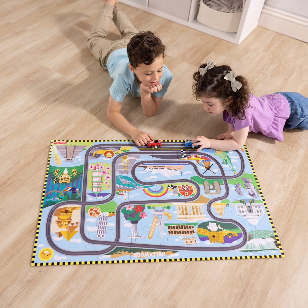 Race Around the World Tracks Floor Puzzle - 48 Pieces