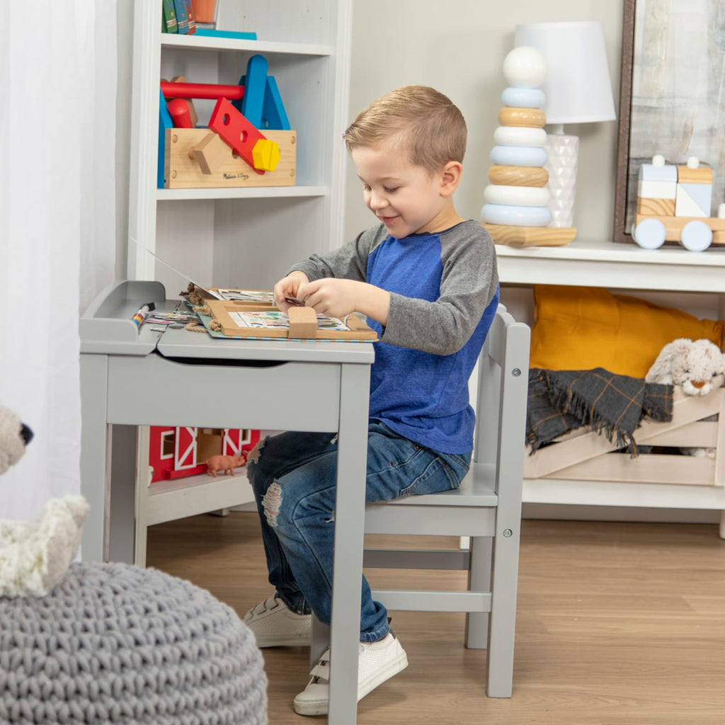 Child's Lift-Top Desk & Chair - Gray