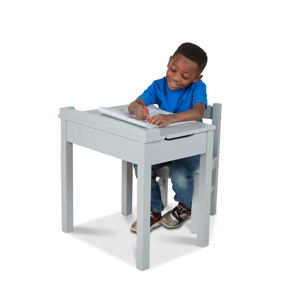 Child's Lift-Top Desk & Chair - Gray