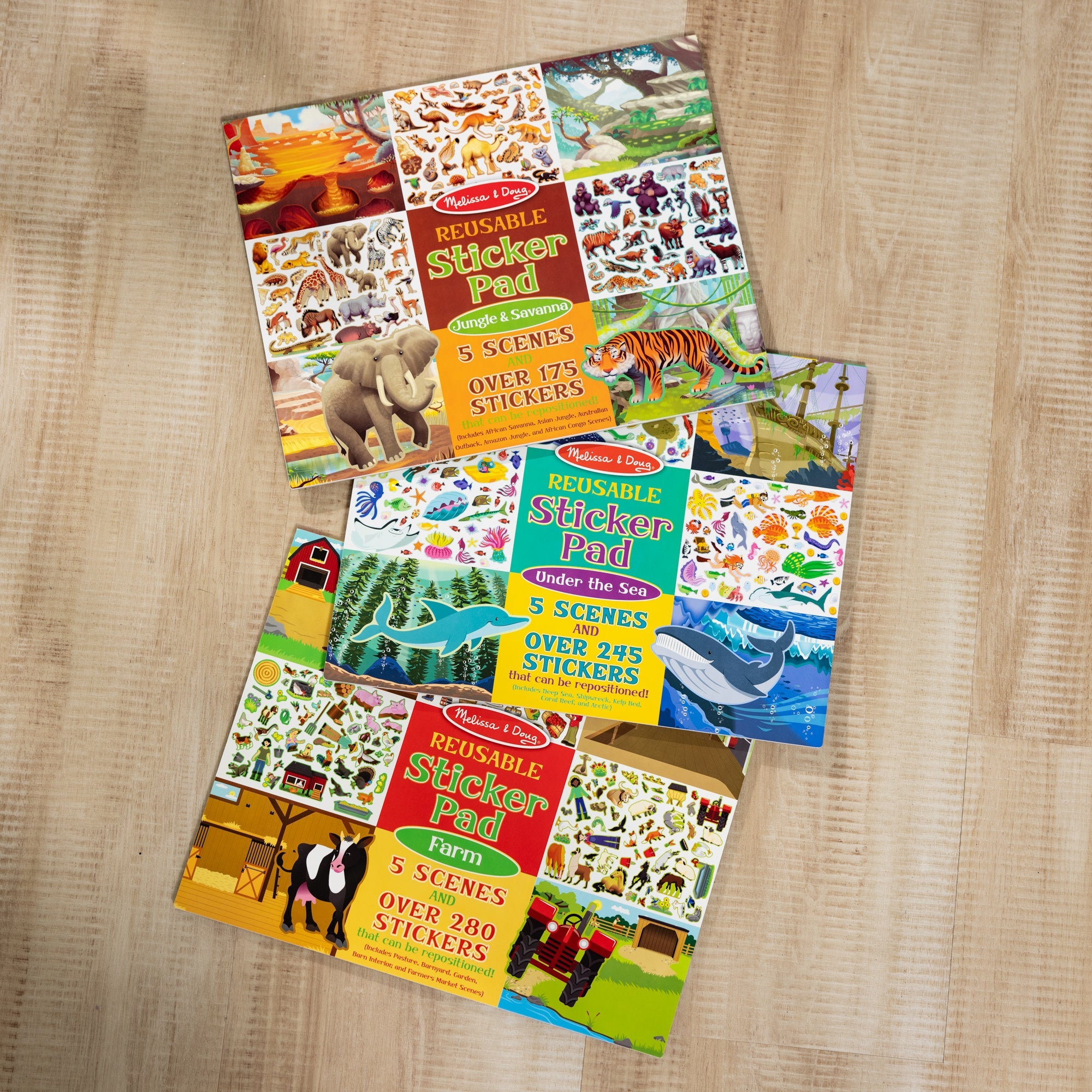 Reusable Sticker Pad 3-Pack: Jungle, Farm, Under the Sea