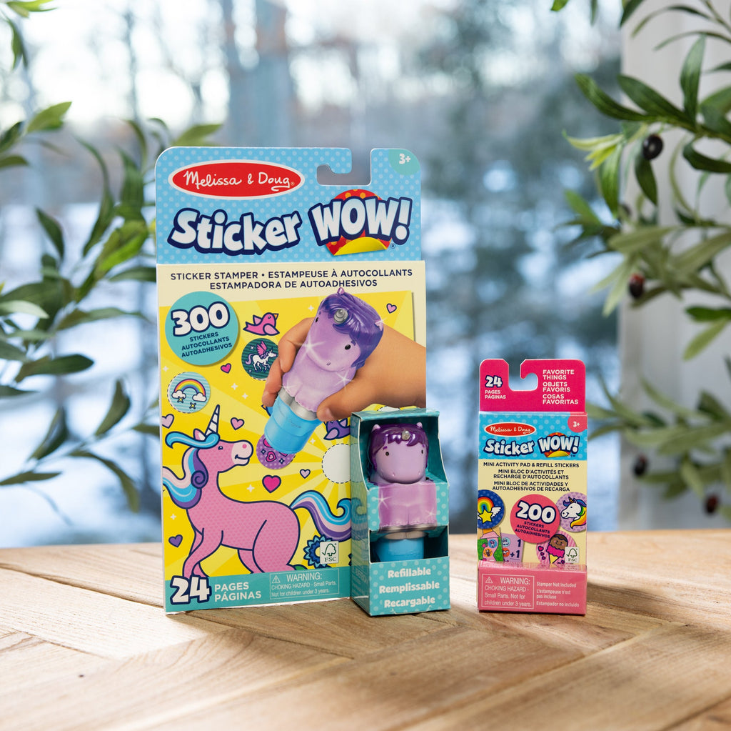 Sticker WOW!™ Purple Unicorn Bundle: Activity Pad & Sticker Stamper + Mini Activity Pad and 200 Refill Stickers