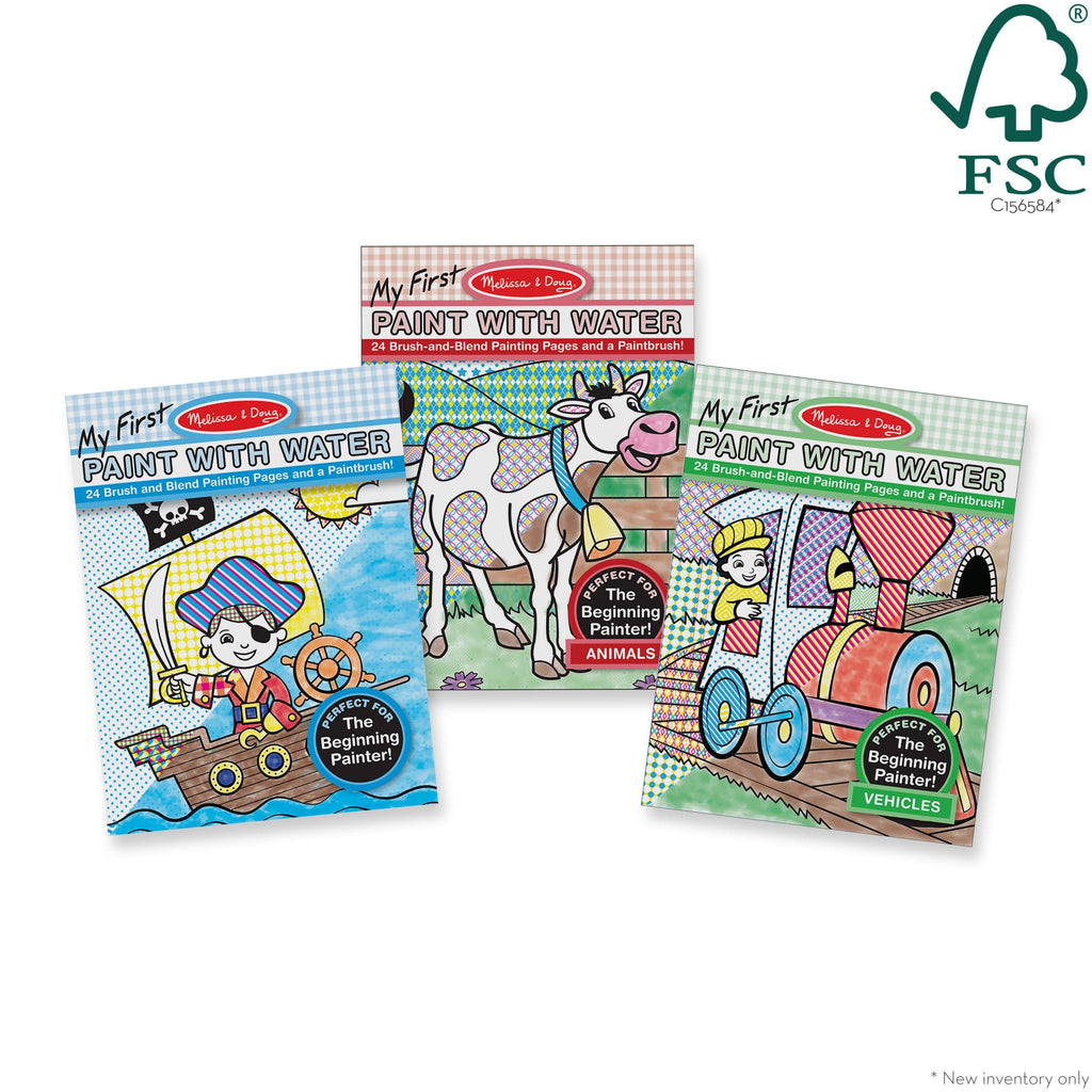 My First Paint with Water 3-Pack: Animals, Vehicles, Multi-Themed